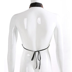 Halter backless self tie embroidery crop top