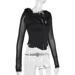 V neck long sleeve fluffy button top