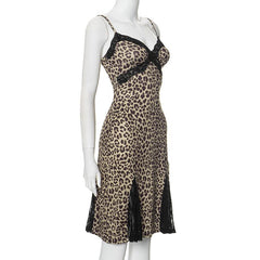 Lace hem patchwork leopard print cami mini dress