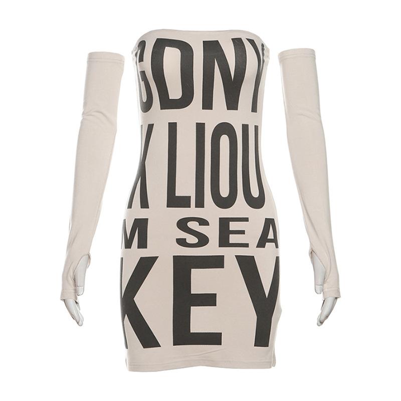 Gloves letter print tube mini dress
