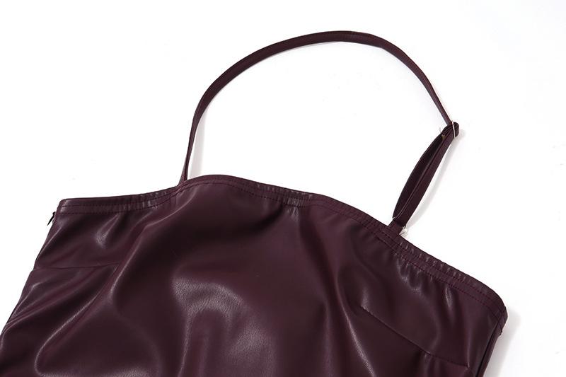 Halter PU leather mini dress