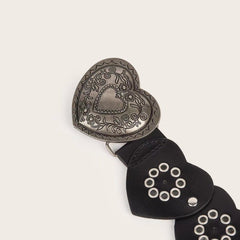 Heart hollow out patchwork PU leather belt