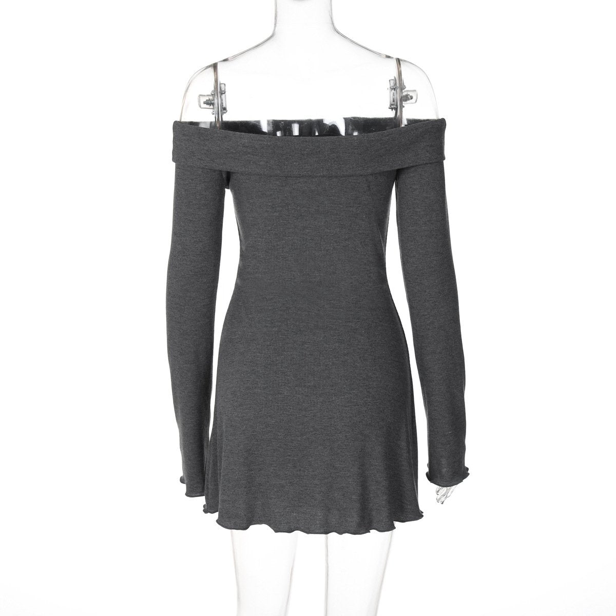Off shoulder long sleeve buckle mini dress