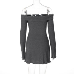 Off shoulder long sleeve buckle mini dress
