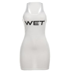 U neck “WETâ€?print sleeveless tank mini dress