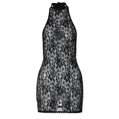 Lace see through halter backless solid mini dress  | red tango dress