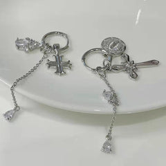 Cross pendant metal chain drop earrings