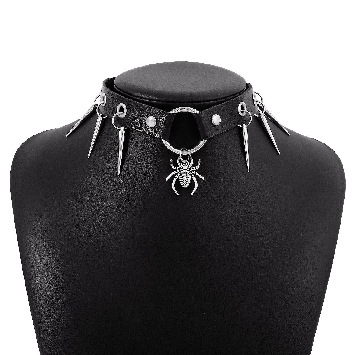 PU leather rivet animal decor o ring chocker