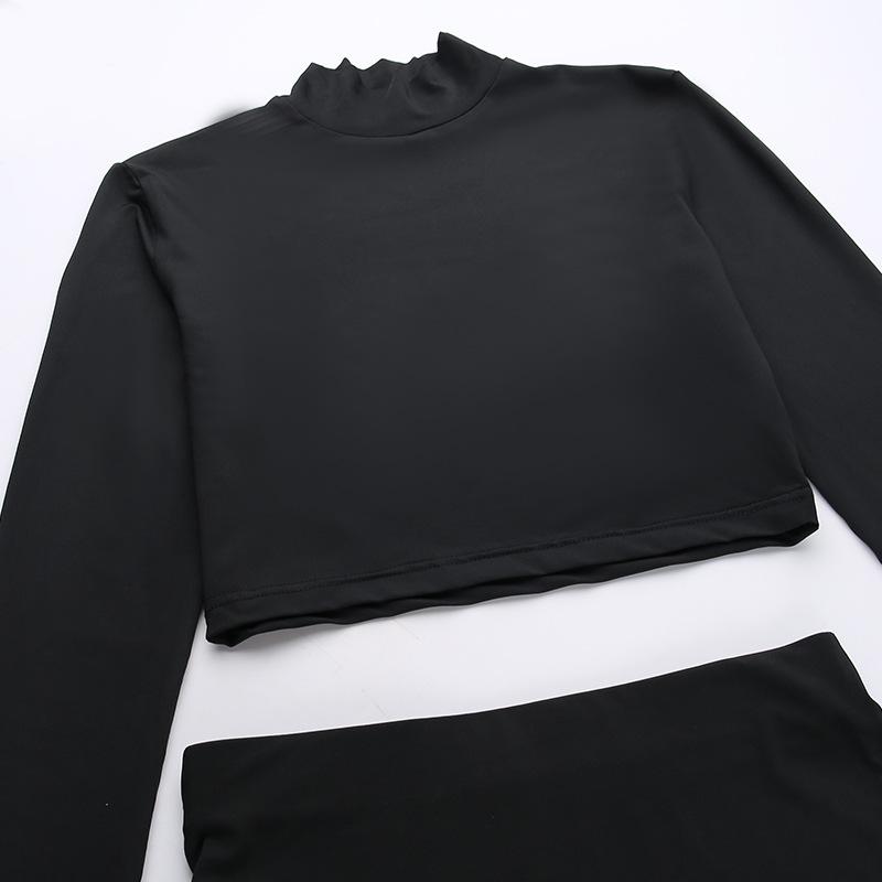 Long sleeve high neck self tie slit maxi skirt set
