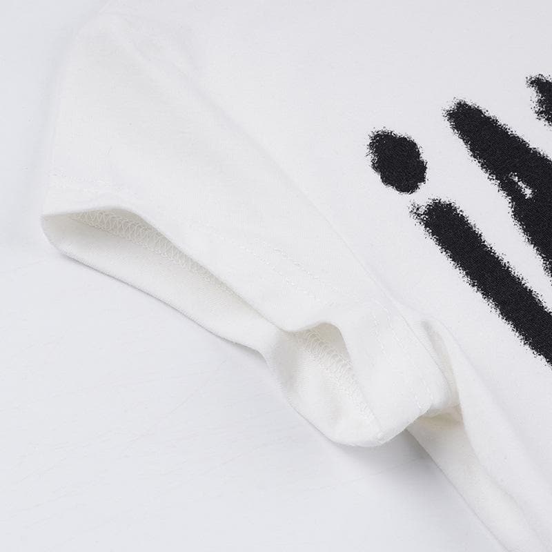Cap sleeve crewneck "iAM BAD FUN OFF" pattern crop top