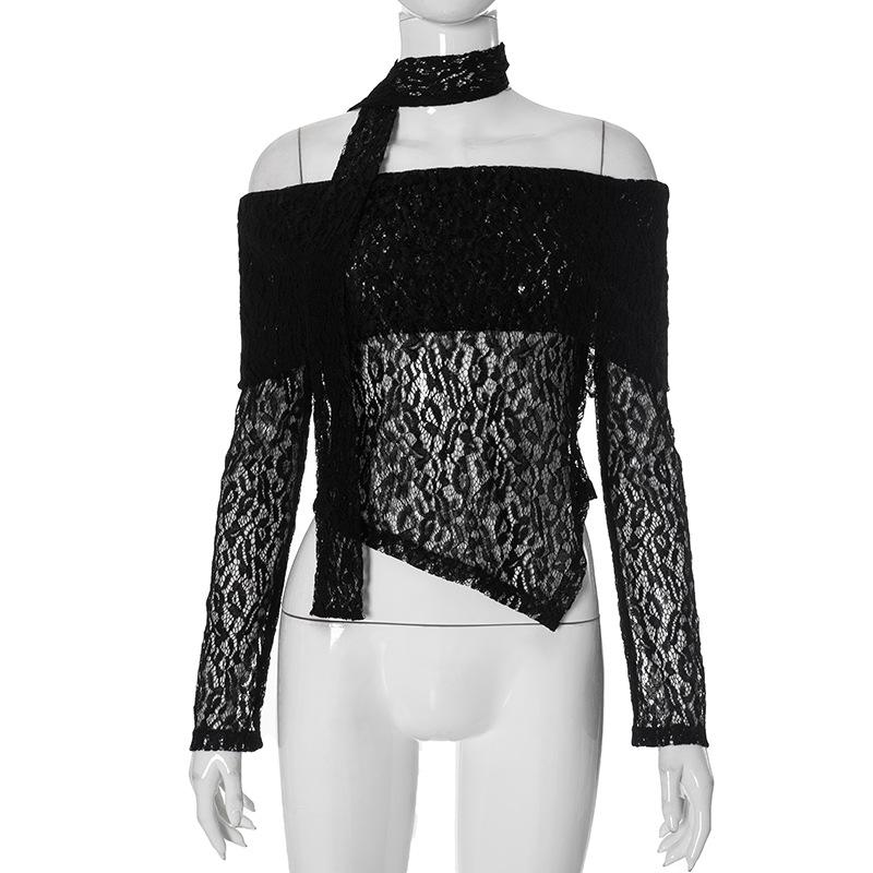 Off shoulder long sleeve lace top