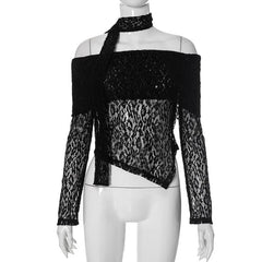Off shoulder long sleeve lace top