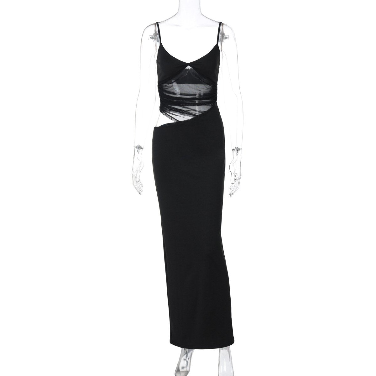 V neck mesh hollow out cami maxi dress