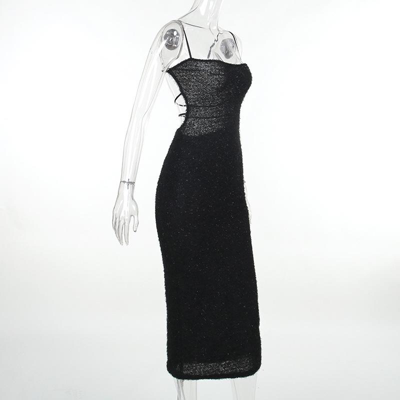Square neck glitter backless cami maxi dress  | red tango dress
