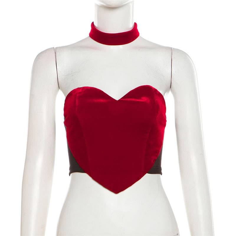 Velvet sweetheart neck button backless tube top