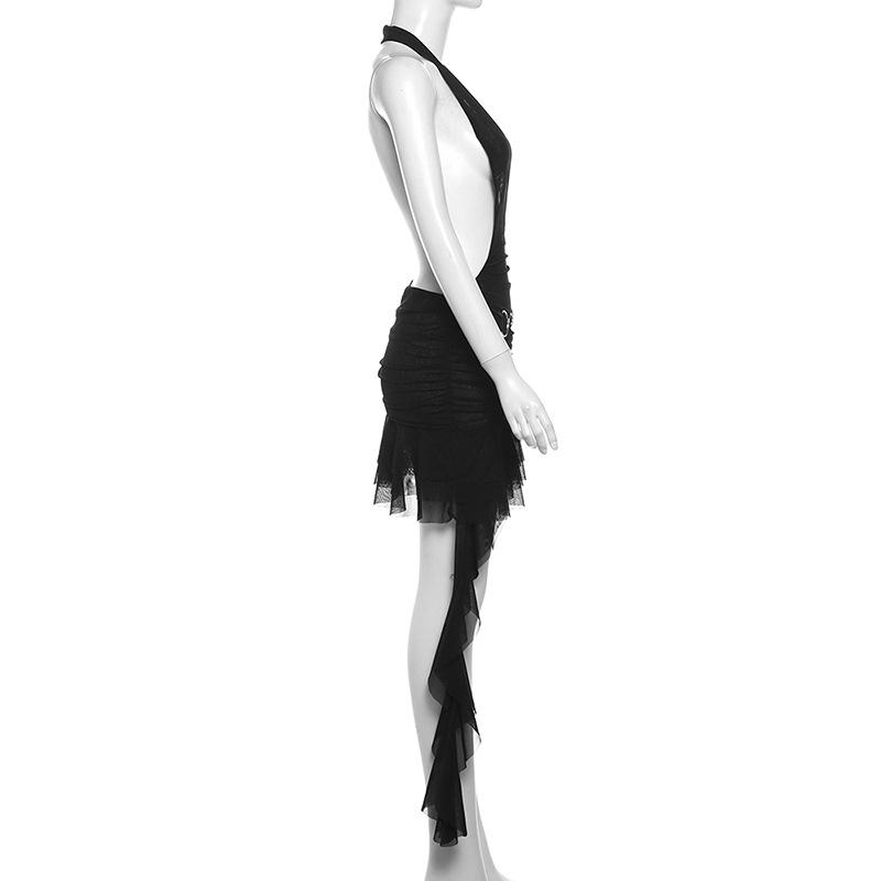 Halter ruffle o ring sheer mesh mini dress  | samba dress