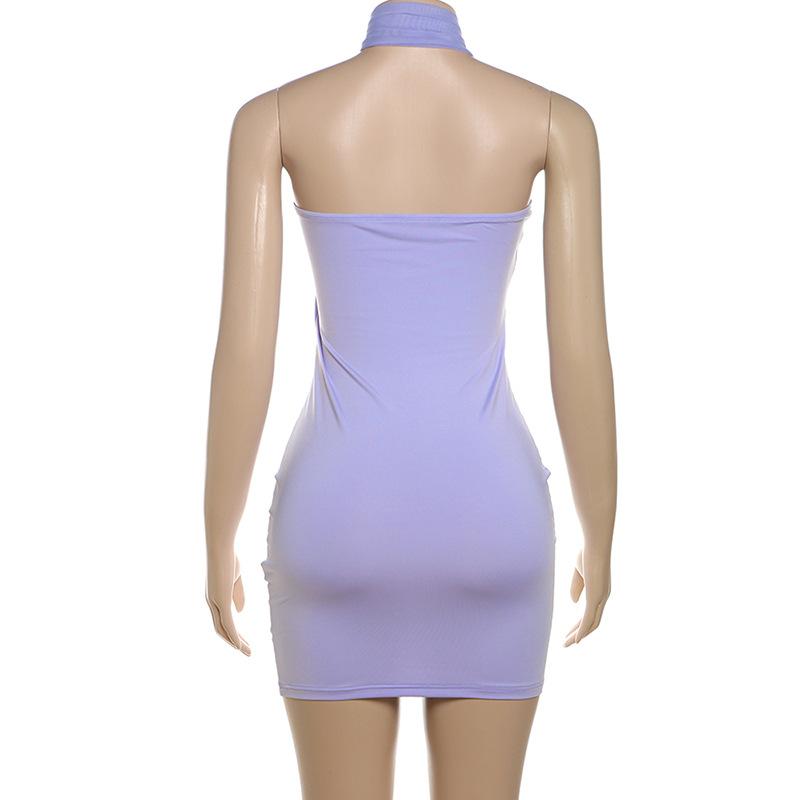 Halter solid backless mini dress
