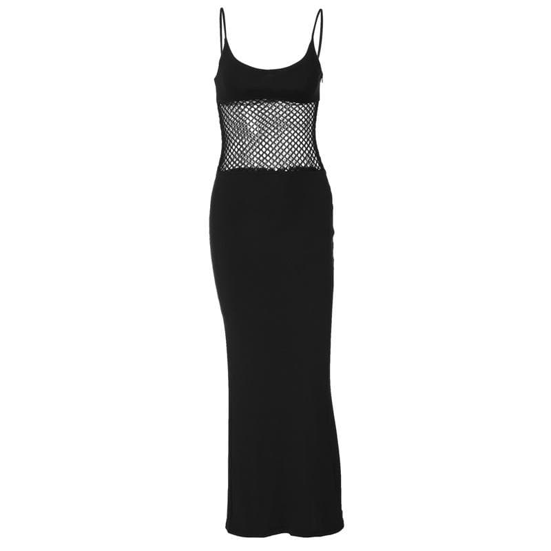 Fishnet u neck solid cami midi dress
