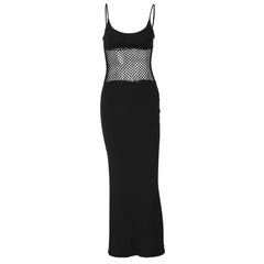 Fishnet u neck solid cami midi dress