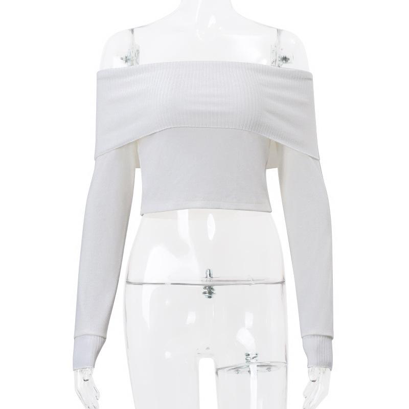 Off shoulder long sleeve knitted solid top