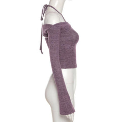 Long sleeve off shoulder knitted 2 piece top