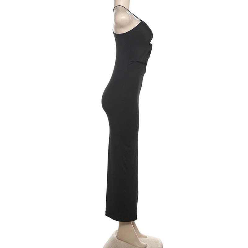 Hollow out cross front backless cami cut out maxi dress  | black rave dress