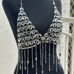 V neck halter tassels backless crop top