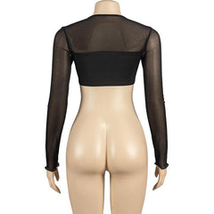 Long sleeve crewneck mesh ruched crop top