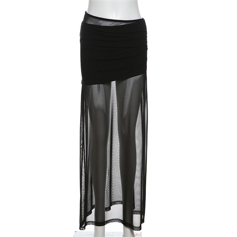 Ruched mesh solid maxi dress