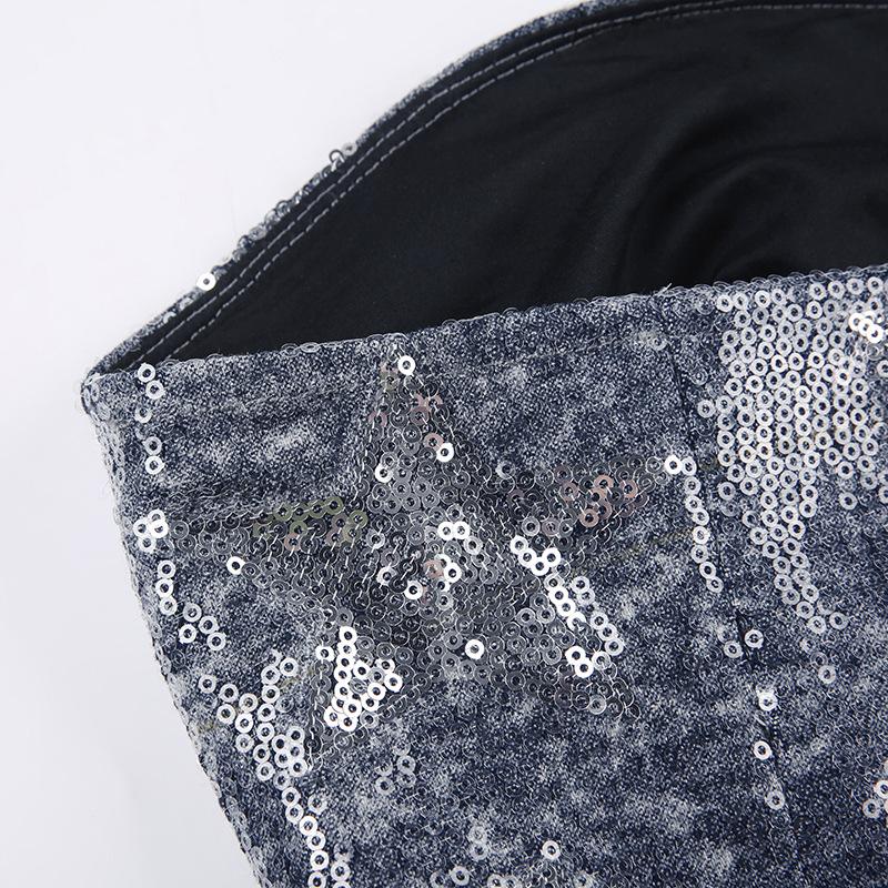 Glitter denim star pattern metal chain tube top