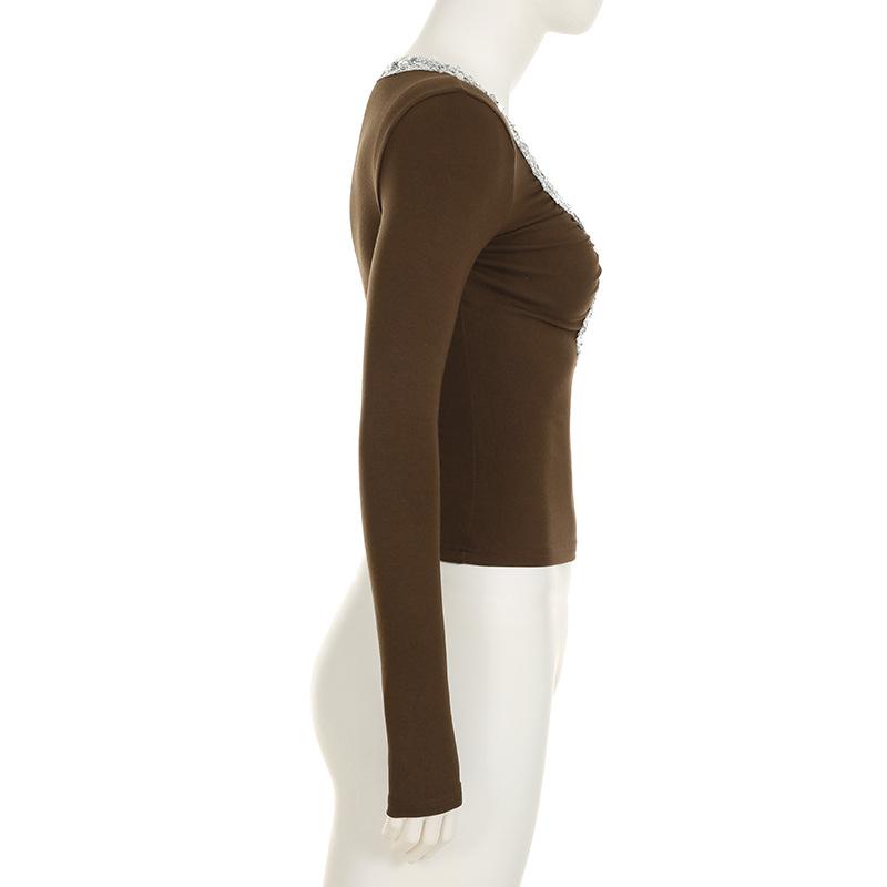Long sleeve glitter hollow out top