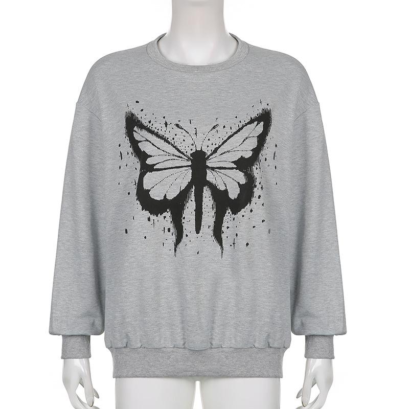 Long sleeve crewneck butterfly pattern top
