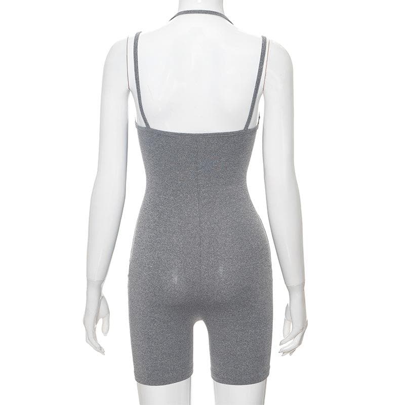 Halter solid sleeveless backless square neck romper