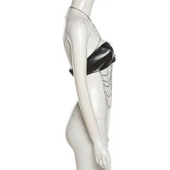 Halter PU leather o ring buckle metal chain top
