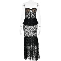 Sweetheart neck lace see through bustier ruched tube maxi dress  | red tango dress