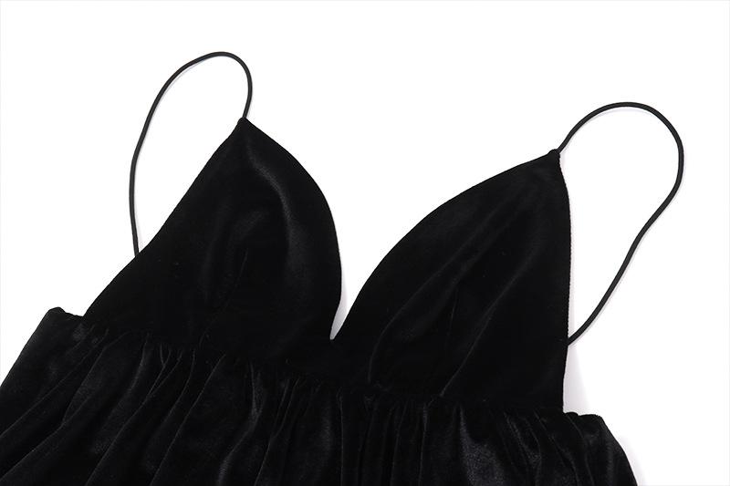 V neck velvet backless cami mini dress