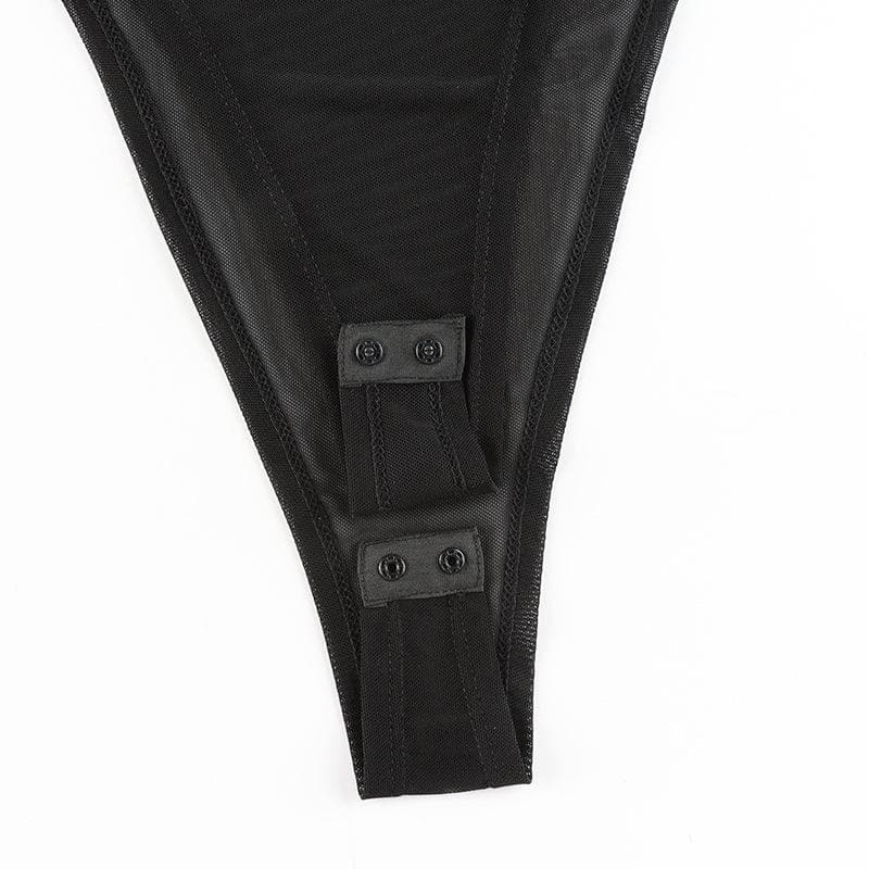 Sheer mesh high neck zip up front bodysuit