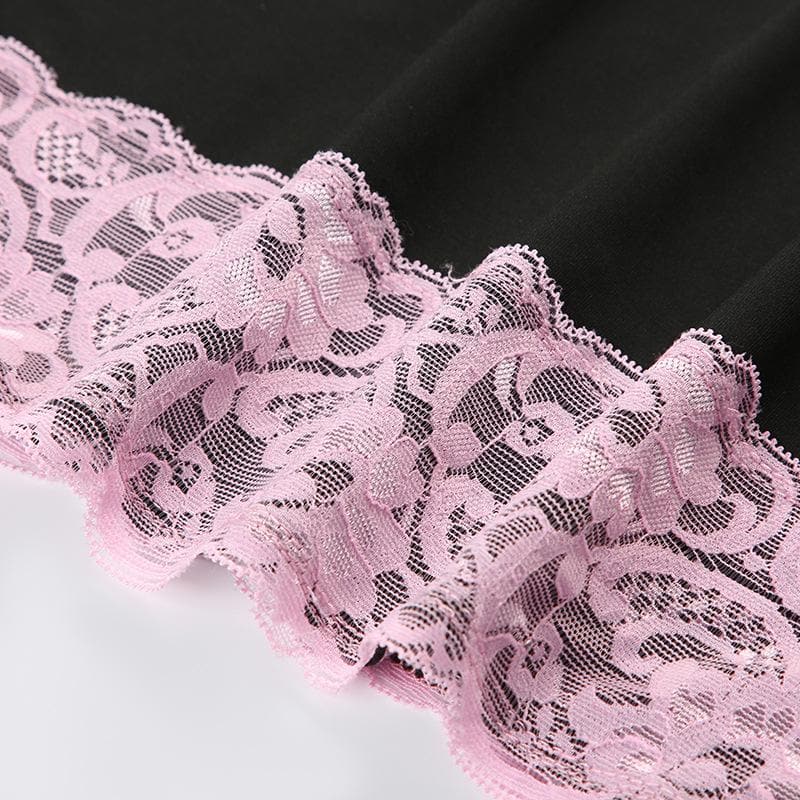 Lace patchwork contrast backless tube top