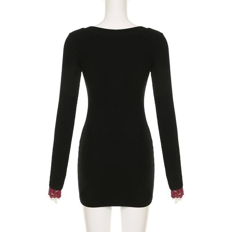 Long sleeve v neck butterfly metal buckle mini dress