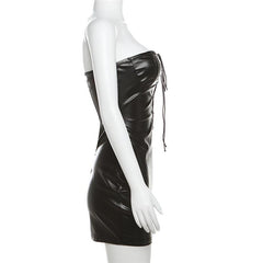 PU leather lace up backless mini dress