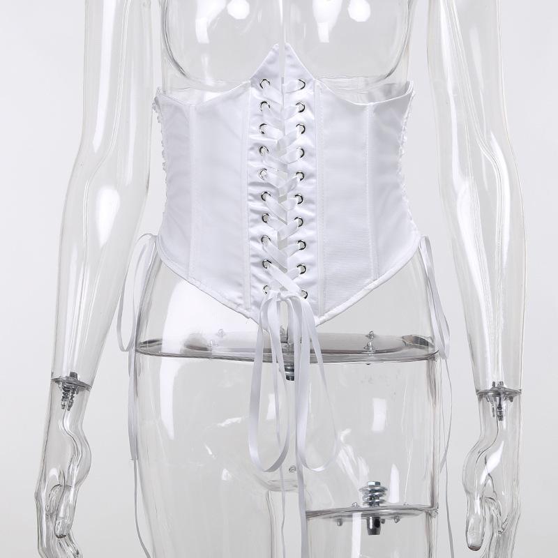 Lace up self tie solid corset top