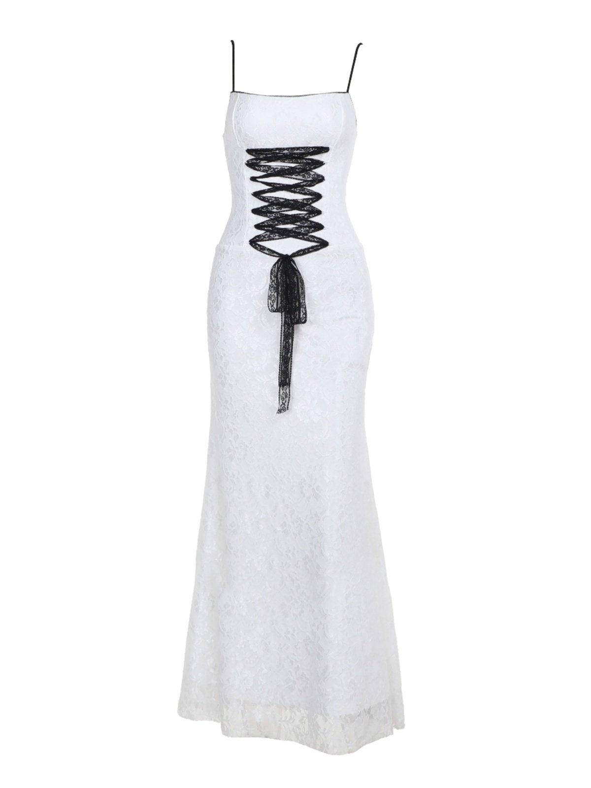 Lace cross front zip-up cami maxi dress