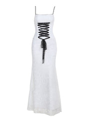 Lace cross front zip-up cami maxi dress