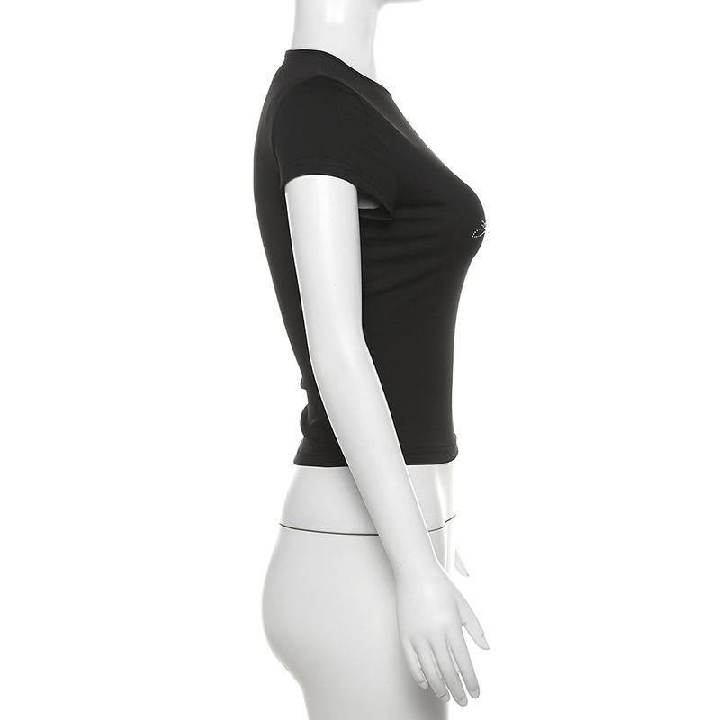 Short sleeve crewneck beaded top