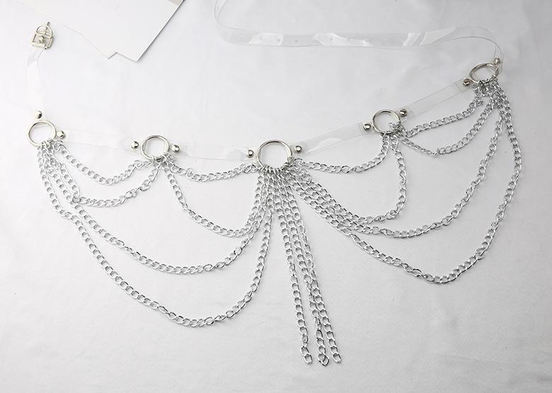 PU leather layered metal chain o ring belt