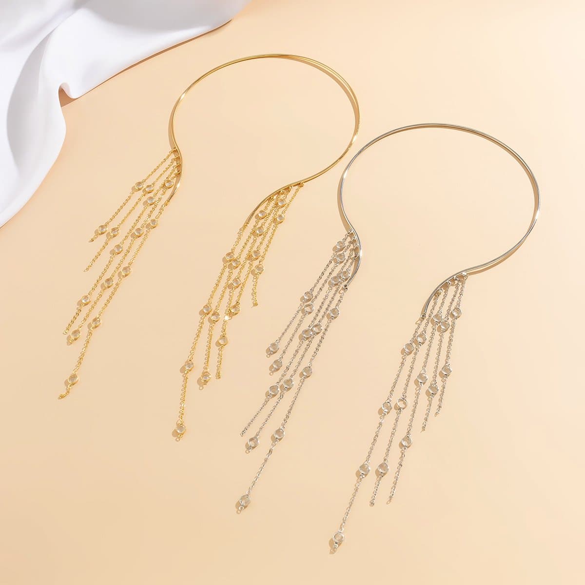 Stone pendant tassels open necklace