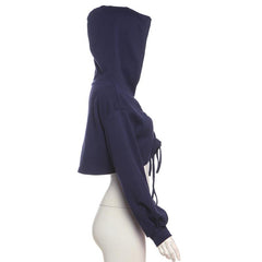 Hoodie long sleeve drawstring crop top