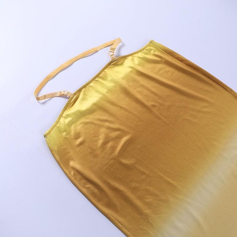 Halter contrast gradient hollow out cowl neck midi skirt set