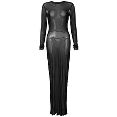 Long sleeve solid crewneck sheer mesh maxi dress  | samba dress