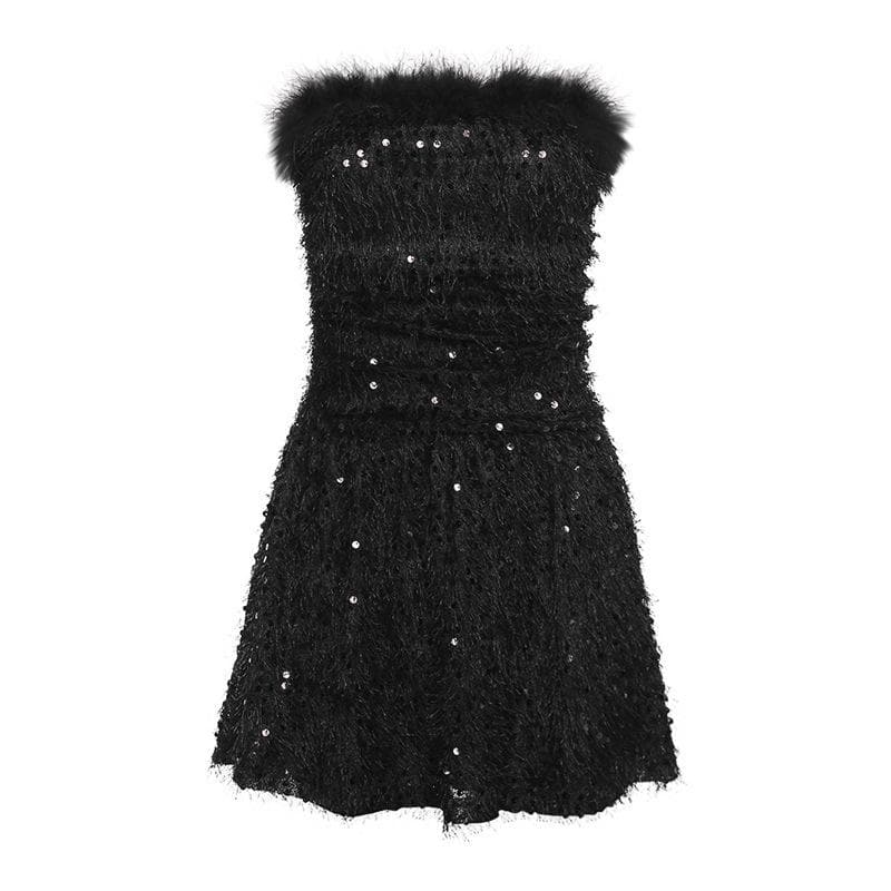 Textured glitter backless feather tube mini dress  | red tango dress
